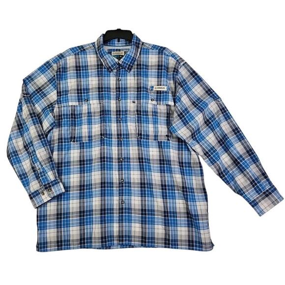 MAGELLAN MENS BLUE WHITE FISHING MOISTURE WICKING BUTTON UP PLAID SHIRT SIZE 2XL - Picture 1 of 16
